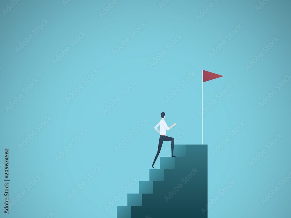 Business ambition vector concept with businessman jump on graph columns. Success, achievment, motivation business symbol. - obrazy, fototapety, plakaty 
