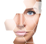 Fototapeta Panele - Beautiful female face in honeycombs. Spa concept.