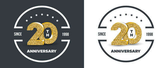 20th Anniversary logo on dark and white background. 20-year anniversary banners. Vector illustration.