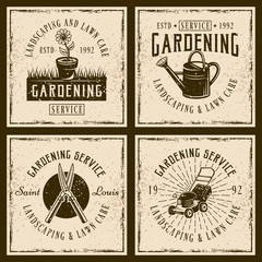 Gardening service four vector vintage emblems