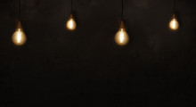 Brick Wall Background With Lamps, Retro, Dark Background