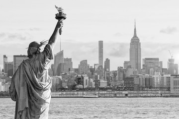 Wall Mural - Statue Liberty and  New York city skyline black and white