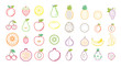 Summer tropical fruit icons for background ads and banners. Color line fruit mix isolated on white background vector illustration