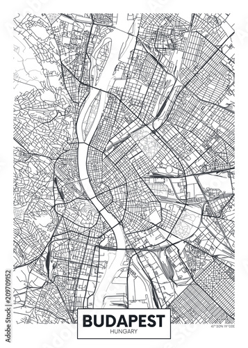 Cuadros en Lienzo Detailed vector poster city map Budapest