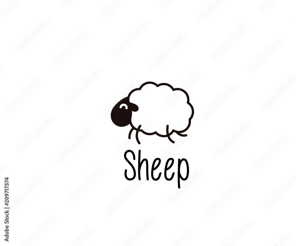 Cute Sheep doodle. Vector illustration of a happy jumping lamb for ...