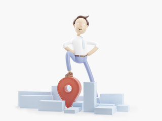 Wall Mural - 3d illustration. Businessman Jimmy stand on gps icon.