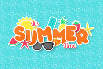 Summer time vector banner design. Paper cut style. vector illustration