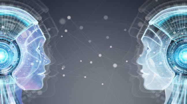 Digital artificial intelligence cyborg interface 3D rendering