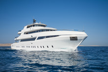 Luxury Private Motor Yacht Sailing At Sea