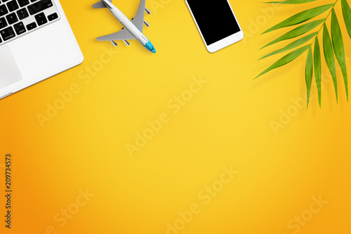 Download Laptop Airplane Phone And Plant On Yellow Background Free Space For Text Travel Concept Mockup Buy This Stock Photo And Explore Similar Images At Adobe Stock Adobe Stock PSD Mockup Templates