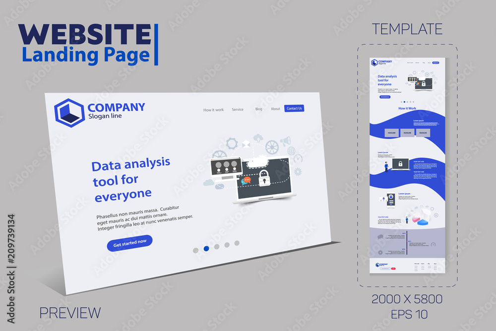 New Trendy Website Landing Page vector theme template design Stock ...