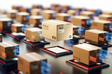 Packages Are Transported In High-tech Settings,online Shopping,Concept Of Automatic Logistics Management.