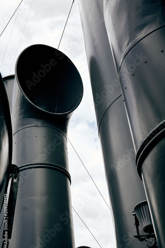 Fotomural Steam pipes are machine-separated on the upper deck of an old military steam ship of the late 19th century