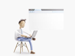 Wall Mural - 3d illustration. Businessman is sitting in the Internet browser