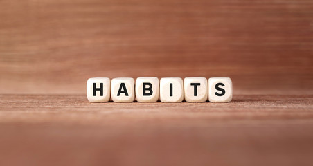 Poster - Word HABITS made with wood building blocks
