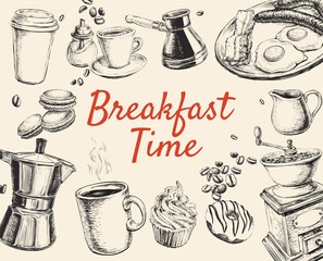 Breakfast Hand Drawn Set Vector illustration