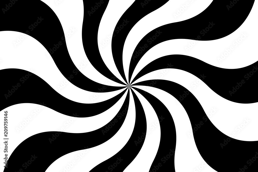 Black and white spiral background, swirling radial pattern, abstract vector illustration - obrazy, fototapety, plakaty 
