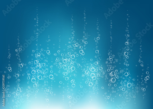 Fotomural Undersea blue fizzing air, water or oxygen bubbles vector texture