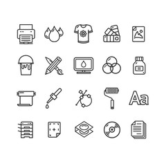 Printing Signs Black Thin Line Icon Set. Vector