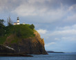 Late afternoon sunlight strikes the lighthouse at Cape Disappointment, Washington