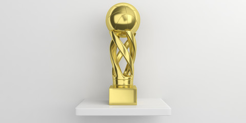 Wall Mural - Basketball golden trophy on a shelf, white wall background. 3d illustration