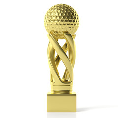 Wall Mural - Golf golden trophy isolated on white background. 3d illustration
