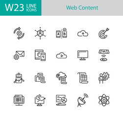 Poster - Web content icons. Set of twenty line icons. Analysis, cloud service, satellite. Modern technology concept. Vector illustration can be used for topics like data storage, apps, digital devices.