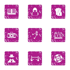 Poster - Hacker attack icons set. Grunge set of 9 hacker attack vector icons for web isolated on white background