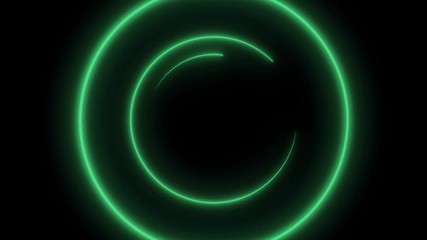Poster - Neon rings. Abstract background with animation of rotation circles with light rays and glow. Animation of seamless loop. Green rings