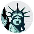 Independence Day, USA. Poster Statue of Liberty, 2018. Flag, New York.National Symbol of America. Illustration, blue background.Use presentations,corporate reports,postcards, circles,postcards,vector