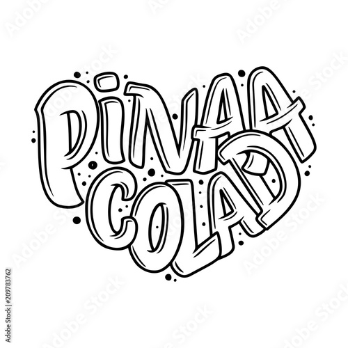 Cocktail Name Lettering In Heart Pina Colada Hand Drawn