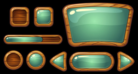 GUI wooden buttons with glossy effects. Game  elements