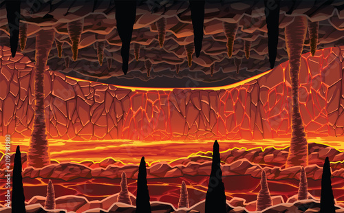 Cuadros en Lienzo Background of landscape - infernal hot cave with lava.
