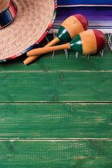 mexico cinco de mayo fiesta carnival traditional green wood background border mexican sombrero marac