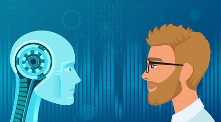 Aufkleber - Vector Humans vs Robots opposition. Concept business and future job illustration.
