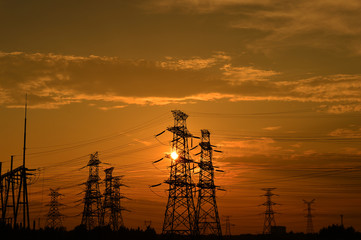 The power supply facilities of contour in the evening