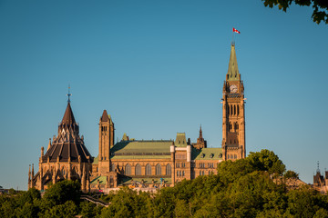 OTTAWA, ONTARIO / CANADA - JUNE 16 2018: OTTAWA PARLIAMENT BUILDINGS VIEW ON SUMMER DAY