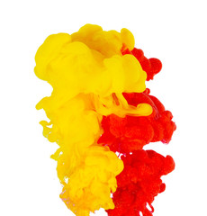 Wall Mural - Yellow and red colorful ink in water abstract isolated on white background