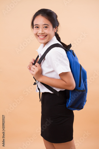 Asian Thai College Woman Student Education Theme Portrait Of University Woman Student Carrying Textbook Backpack Concept Of College Education University Education Asian Young Adult Woman Model Buy This Stock Photo And