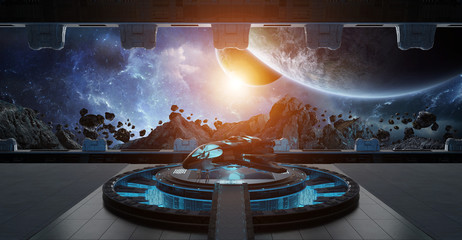 Landing strip spaceship interior 3D rendering elements of this image furnished by NASA