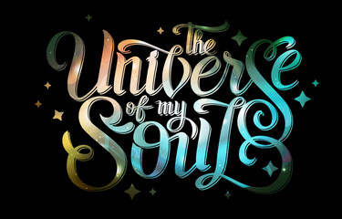 Wall Mural - lettering. typography design on abstract open space background. starfield, universe, nebula in galax