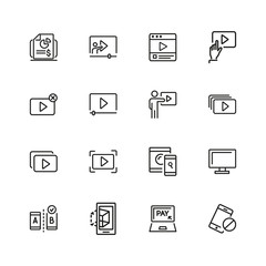 Poster - Screen icons. Set of line icons. Player window, mobile phone, laptop. Screen concept. Vector illustration can be used for topics like video content, digital technology, apps.