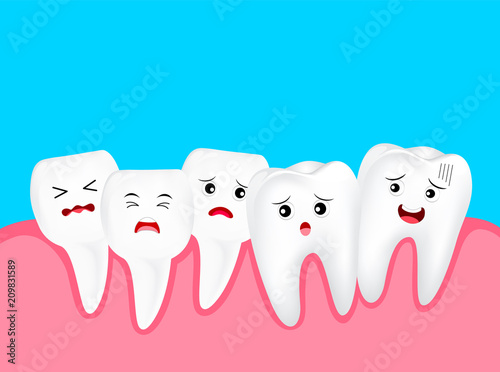 Cuadros en Lienzo Crowding tooth, cute cartoon character