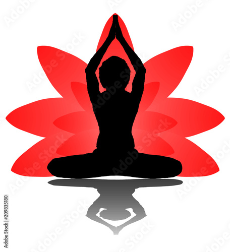 Yoga Day Meditation Parvastasna Pose Banner Against Pink Lotus