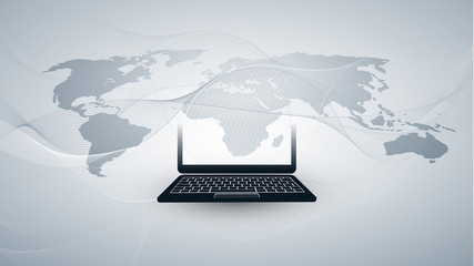 Poster - Digital Network Connections, Technology Background - Cloud Computing Design Concept with World Map