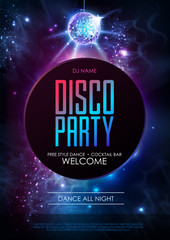Wall Mural - disco ball background. disco party poster on open space background