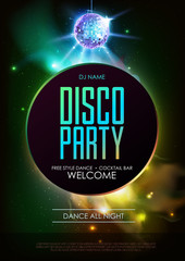 Wall Mural - Disco ball background. Disco party poster on open space background