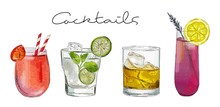 Hand Drawn Illustration Of Set Of Cocktails.