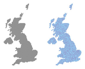Wall Mural - Dotted United Kingdom map version. Vector territorial schemes in black color and blue color tints. Abstract concept of United Kingdom map created from small circle element array.