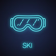 Ski goggles neon light icon